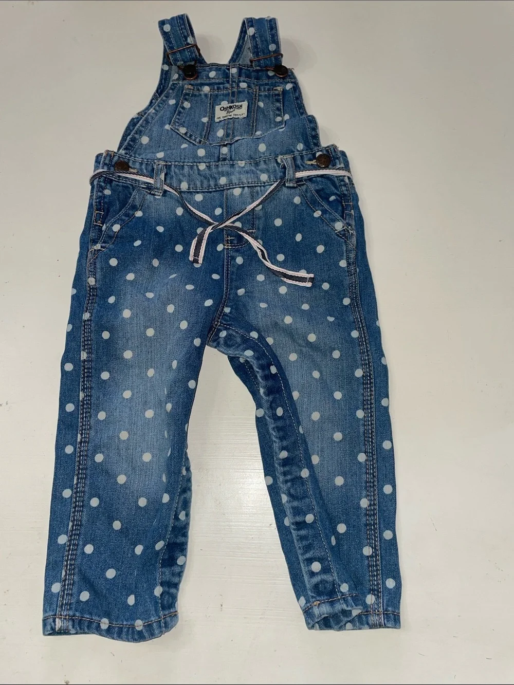 Oshkosh polka dot denim bib overalls 18 months
